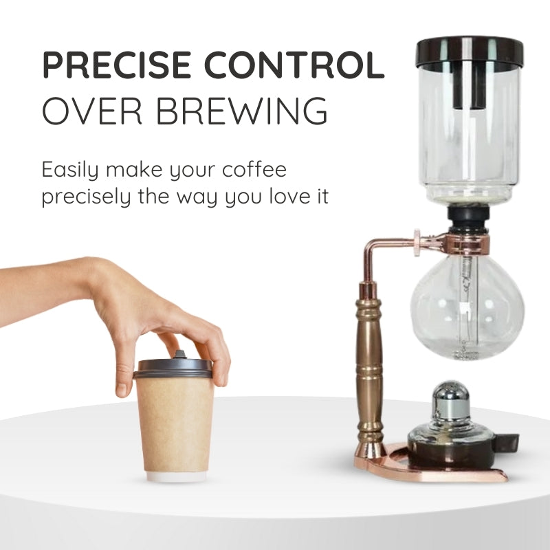 Japanese Syphon Coffee Maker by Belro, showcasing glass brewing chamber and stand, used for elegant coffee brewing at home.