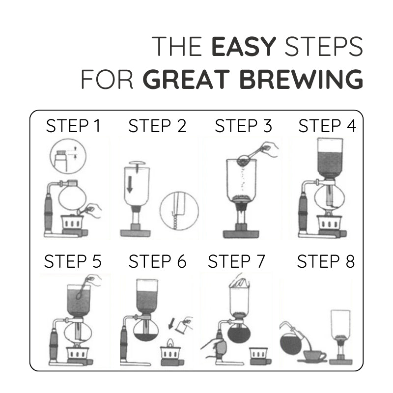 Belro Japanese siphon coffee maker for home brewing, featuring glass chambers and a sleek, modern design.
