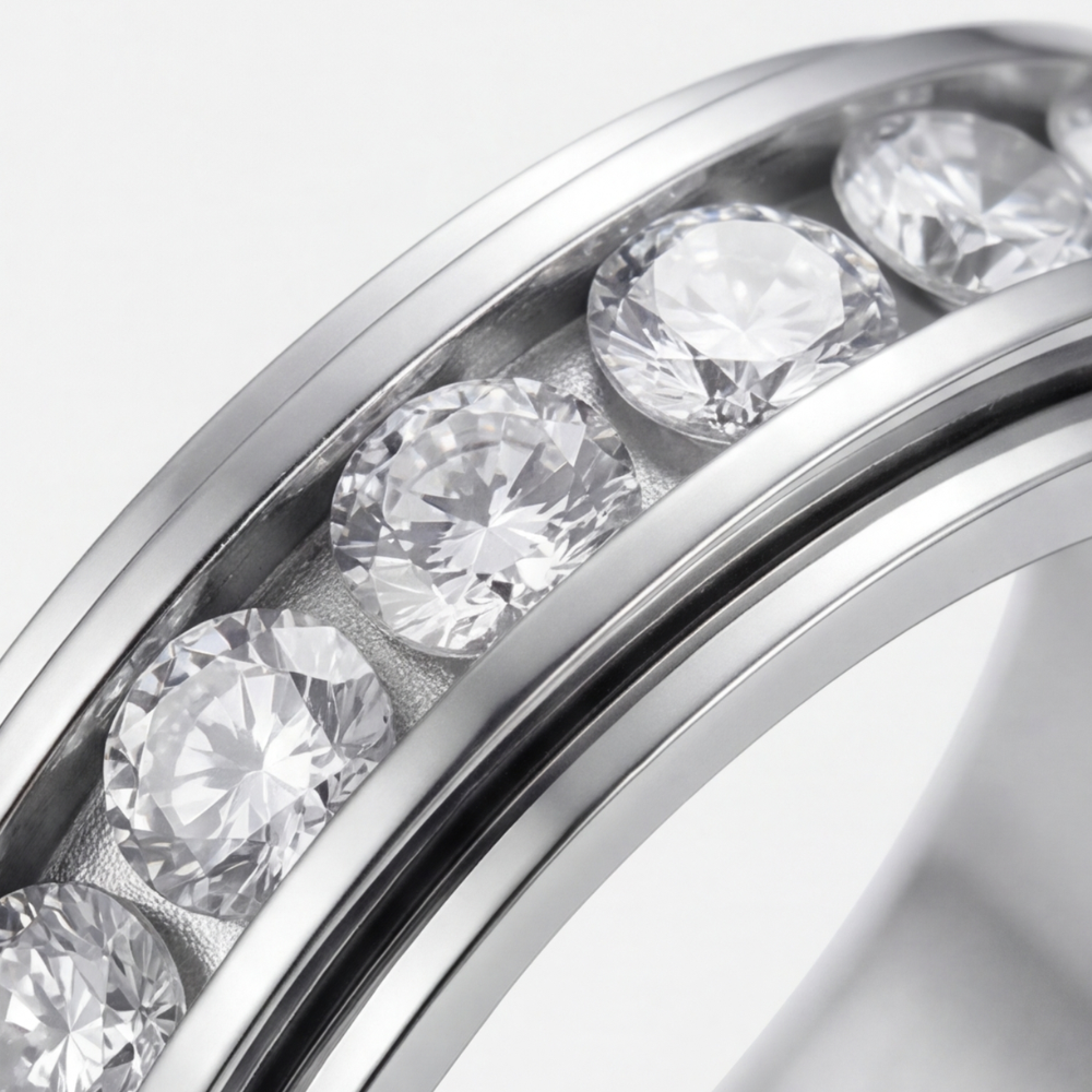 Mivoza zirconia spinning ring with crystal accents, elegant anti-anxiety rotating band in jewelry and accessories category.