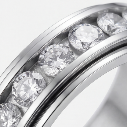 Mivoza zirconia spinning ring with crystal accents, elegant anti-anxiety rotating band in jewelry and accessories category.