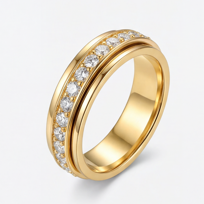 Elegant zirconia spinning ring by Mivoza with a crystal design, featuring a smooth rotating band for anti-anxiety and stylish wear.