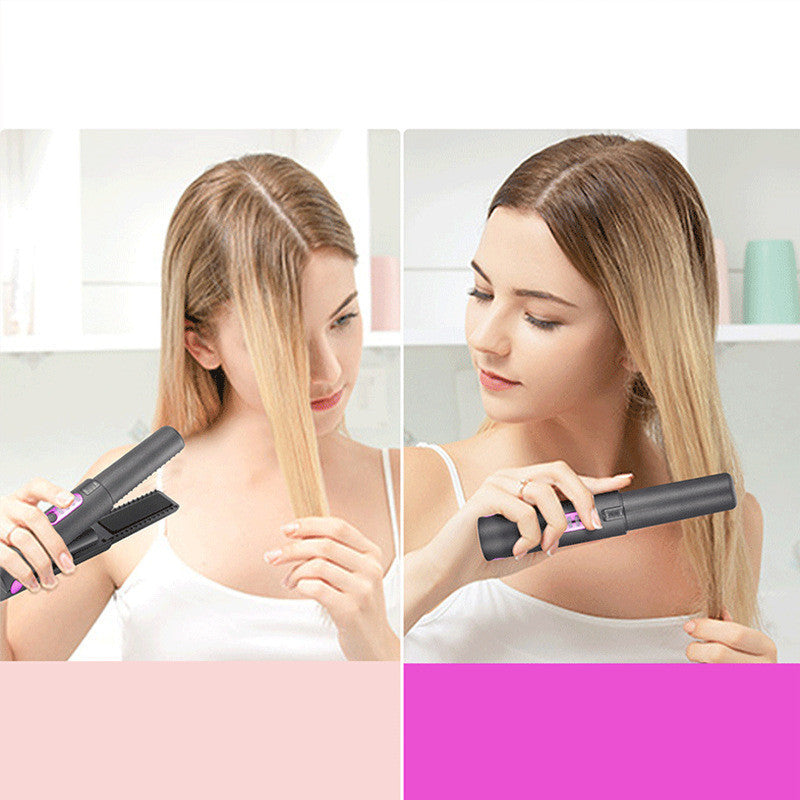 Mini wireless travel hair iron by Belro with USB charging, compact design, and sleek black finish for easy hair styling on the go.