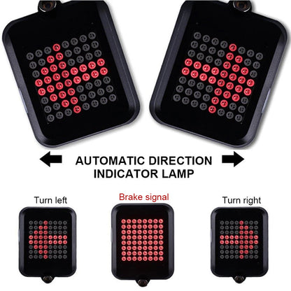 Belro intelligent LED bicycle blinkers worn on men's clothing, featuring bright, adjustable lights for cycling safety.