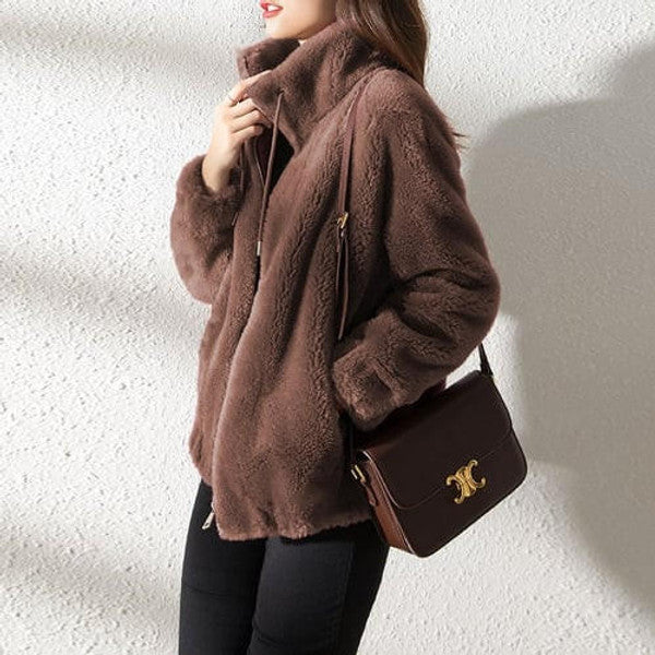 Belro high collar fur down jacket with insulated hood and sleek design, perfect for cold weather winter wear.