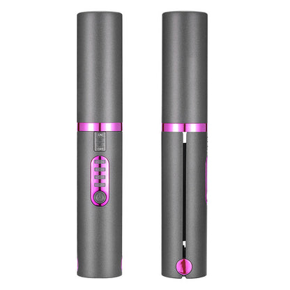 Mini wireless travel hair iron by Belro with USB charging, compact design for portable hair styling and straightening.