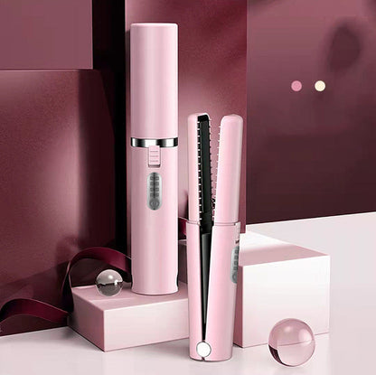 Mini wireless travel hair iron by Belro with USB charging, compact design for quick hair styling on the go.