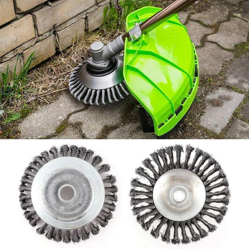 Belro weeding brush cutter head attached to a brushcutter for clearing weeds and brush in outdoor gardening.