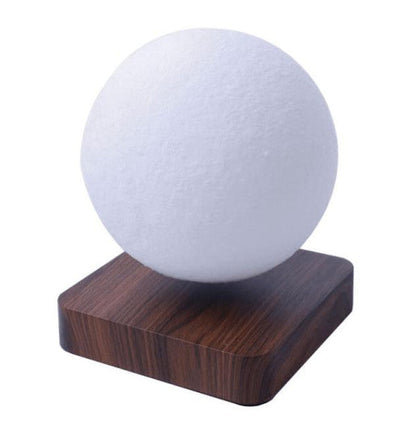 Belro magnetically levitated lunar lamp illuminating with a realistic moon design, floating above its base.