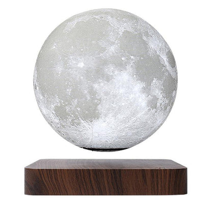 Belro magnetically levitated lunar lamp displaying a realistic moon design with glowing surface, floating above its base.