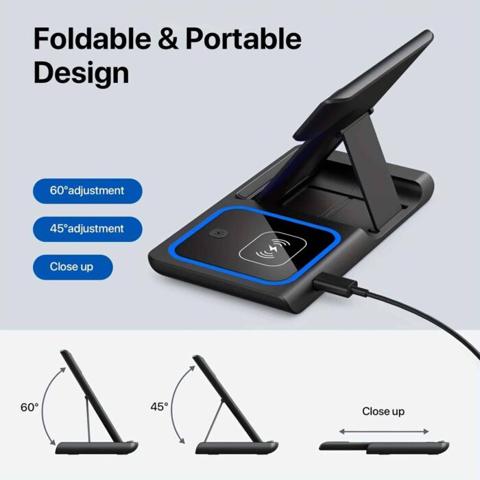 Belro 3-in-1 wireless induction charger for iPhone with multiple charging coils and sleek design, suitable for Apple devices.