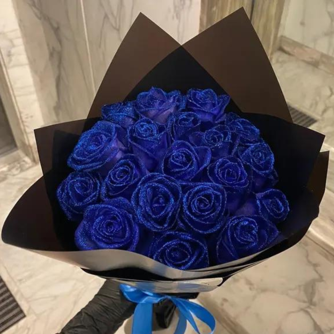 Belro men's clothing featuring glittering roses design, stylish fabric with decorative rose patterns on a dark background.