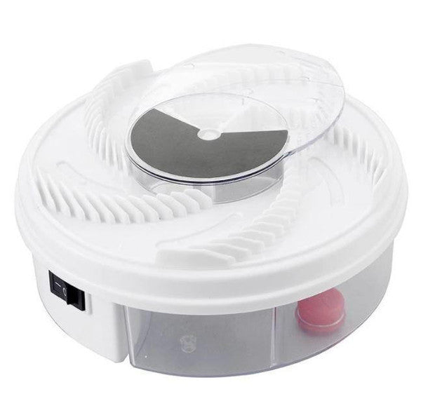 Belro rotating electric fly trap with UV light and fan for indoor insect control, shown in a modern electronics setting.