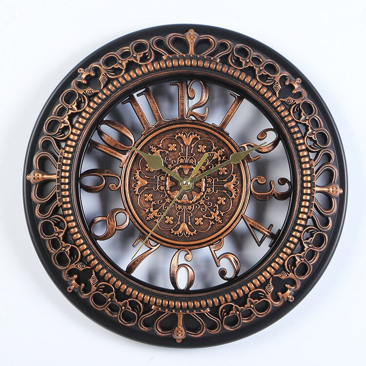 Antique Elegance Wall Clock by Belro with vintage bronze finish and ornate design, hanging on a classic home decor wall.