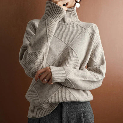 Belro plain cashmere roll neck sweater designed for automotive comfort, featuring a soft, luxurious knit fabric.