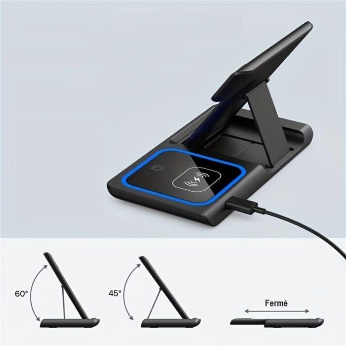 Belro 3-in-1 wireless induction charger for iPhone with sleek design, capable of charging multiple devices simultaneously.