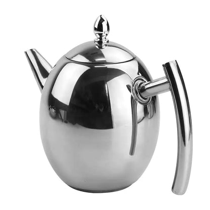 Elegant stainless steel teapot by Belro with a polished finish, featuring a curved handle and spout for pouring.