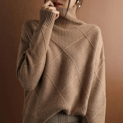 Plain cashmere roll neck sweater by Belro, styled as an automotive-inspired garment with a cozy, smooth knit fabric.