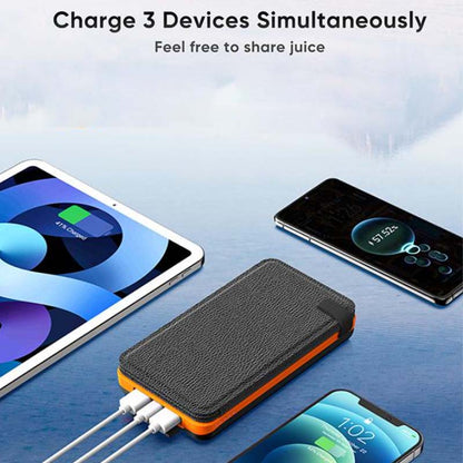 Belro 25000mAh high-performance solar power bank with quick charge, featuring multiple USB ports and compact design.