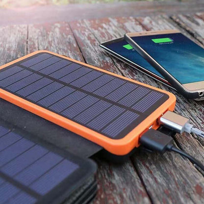 Belro 25000mAh high-performance solar power bank with quick charge capability, featuring multiple USB ports and compact design.