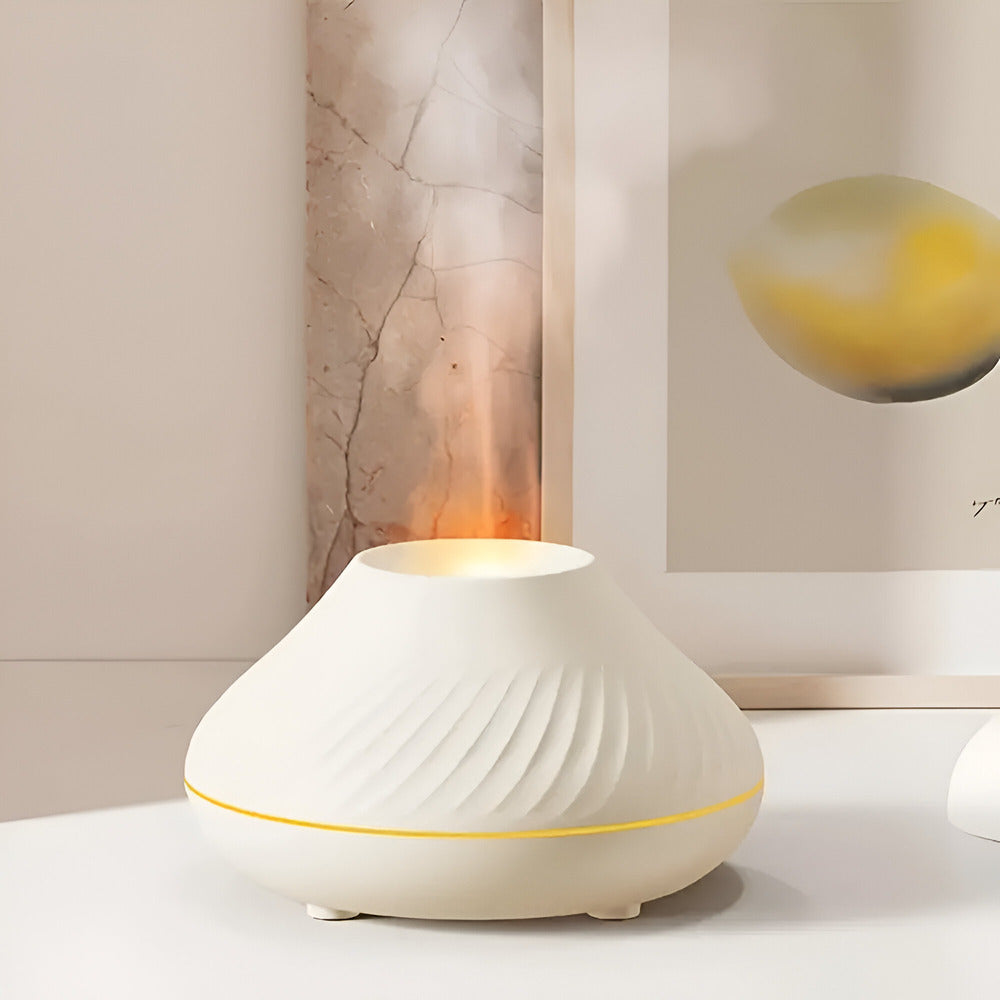 Belro ultrasonic aroma diffuser and humidifier for aromatherapy, sleek white design with mist emitting from top.