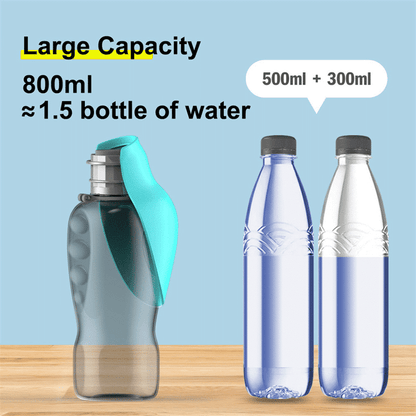 Belro travel water bottle for dogs with leak-proof foldable bowl, 27oz capacity, ideal for outdoor pet hydration.