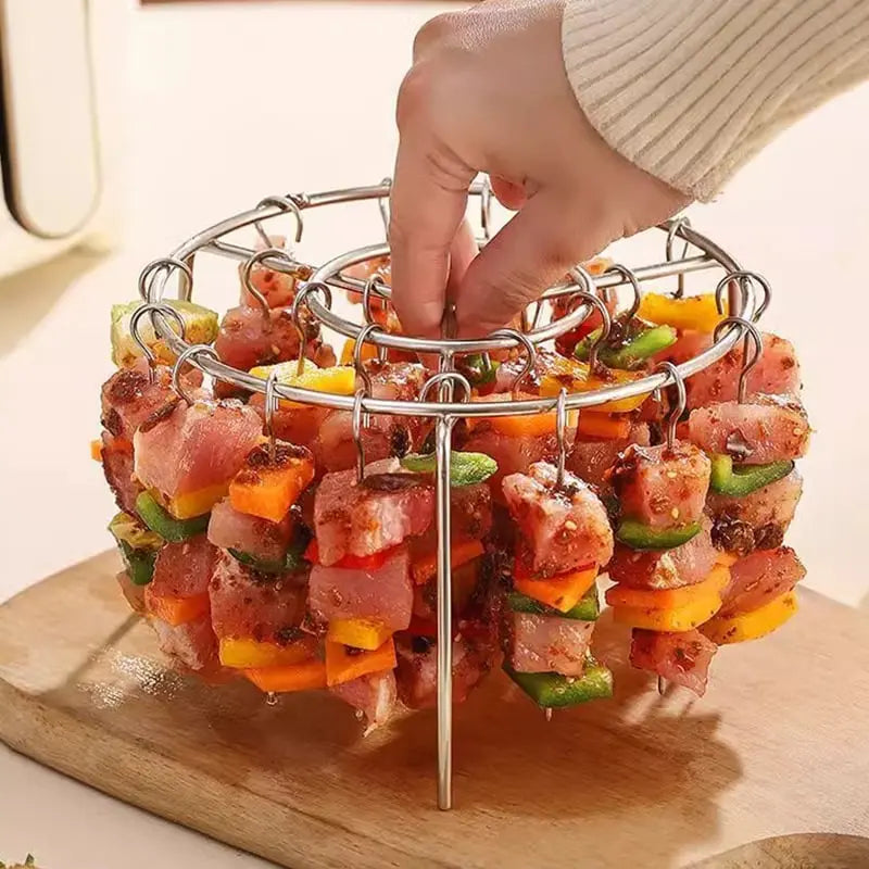 Mivoza kebab grill for air fryers with skewers, even cooking, rotisserie function, ideal for BBQ flavor and grilling.