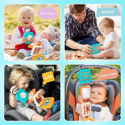Colorful Belro Montessori activity toy designed for early learning and development, featuring interactive shapes and textures for children.