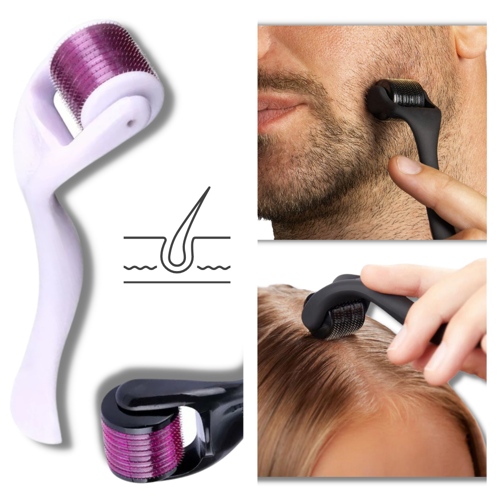 Belro dermal roller for hair and beard growth, featuring fine micro-needles for skin stimulation and improved hair density.