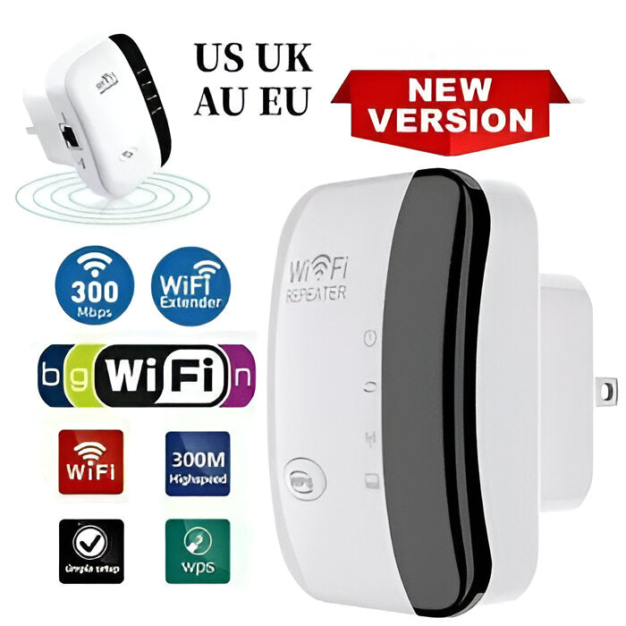 Belro powerful WiFi repeater connected to a router, improving wireless signal strength and coverage in a home or office setting.