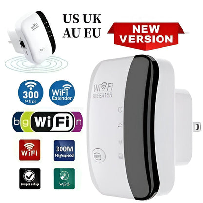Belro powerful WiFi repeater connected to a router, improving wireless signal strength and coverage in a home or office setting.