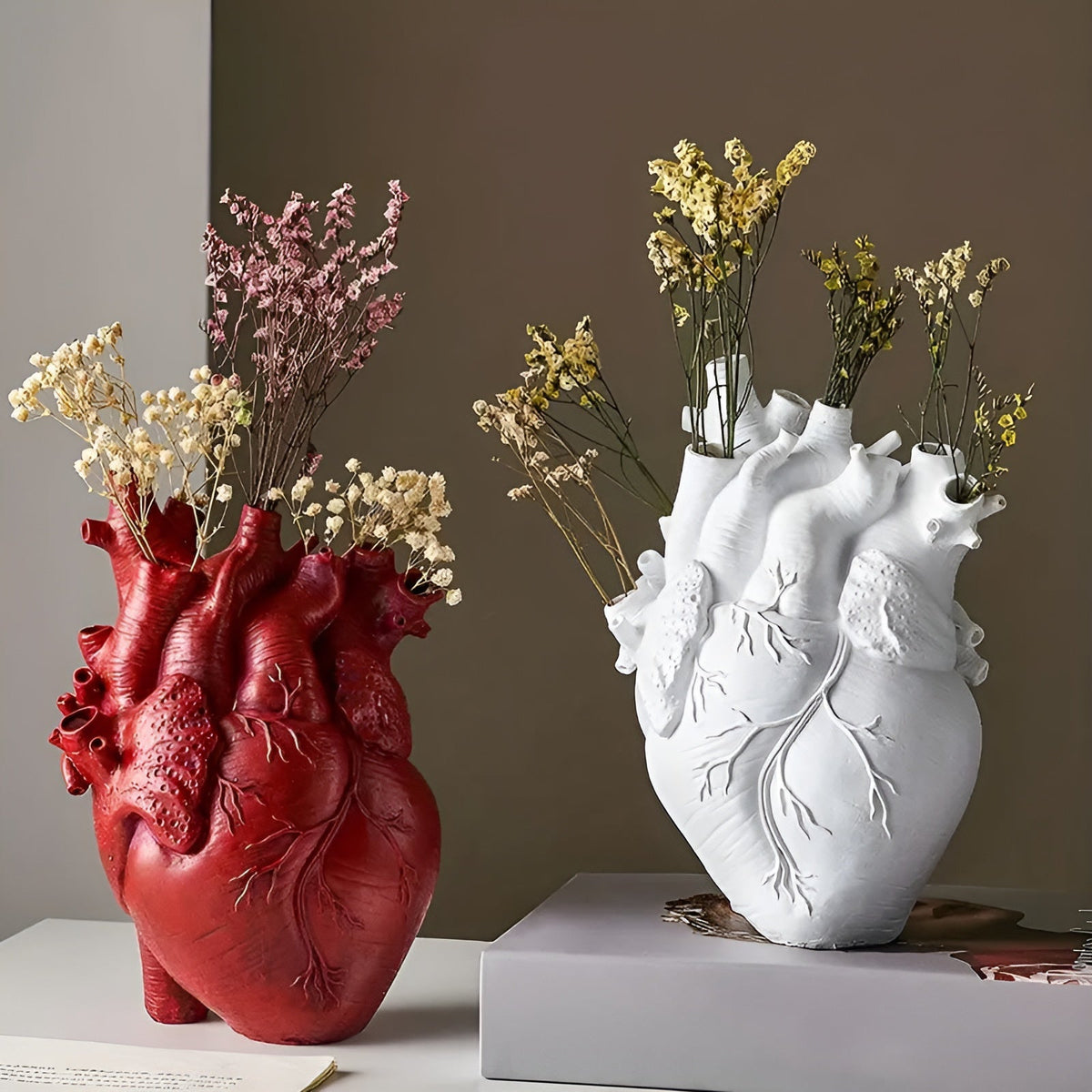 Heart-shaped vase made of bamboo and wood by Belro, featuring a natural, rustic design perfect for home decor.