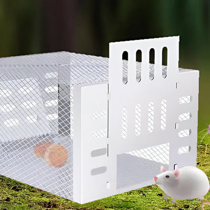 Belro self-activating mouse trap set in a home setting, designed for outdoor pest control with a compact, effective design.