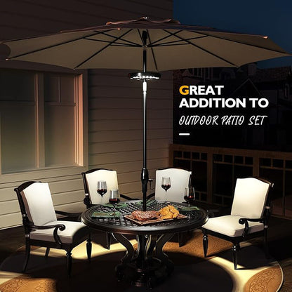 Belro parasol lighting accessory with integrated LED lights attached to an umbrella for outdoor illumination.