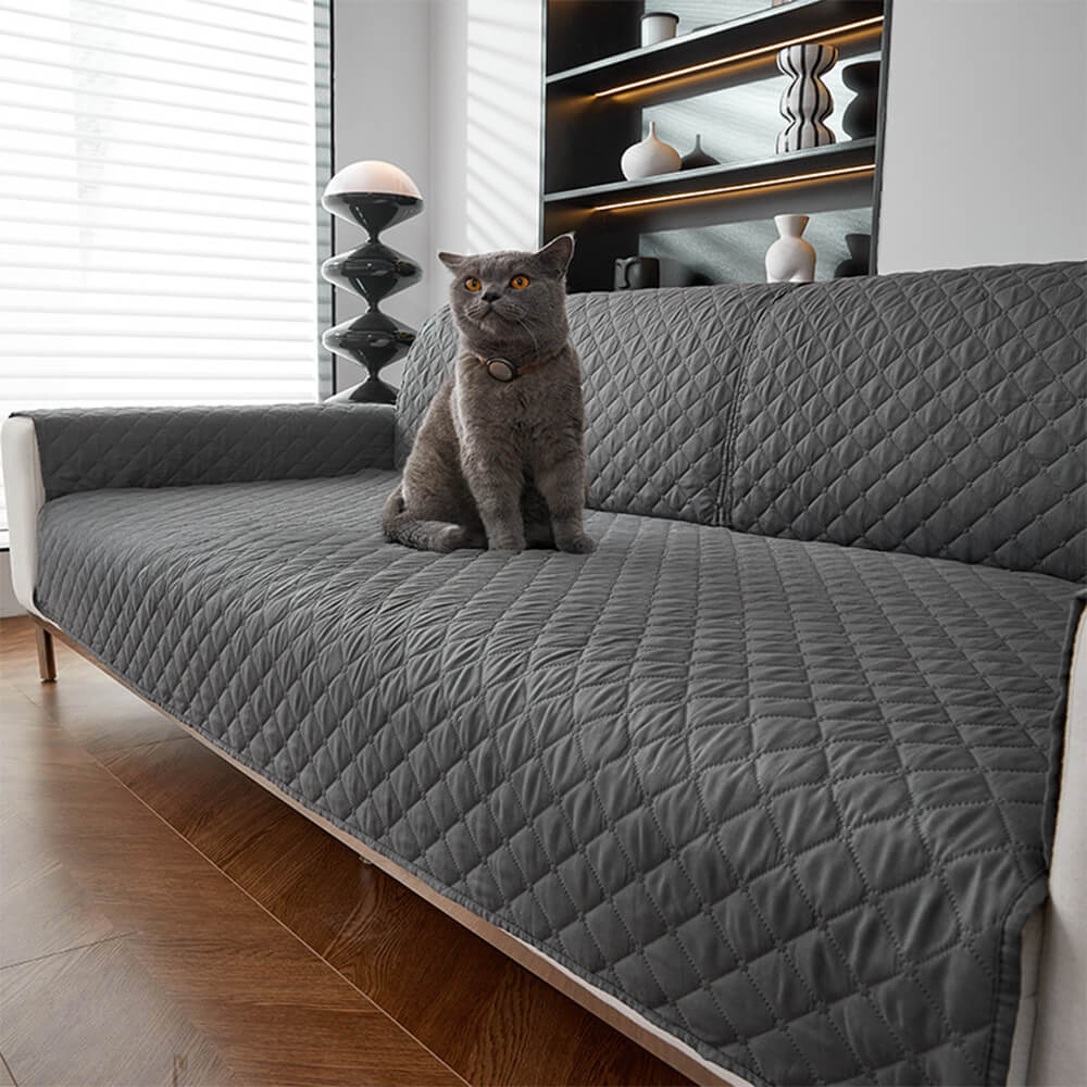 Belro waterproof pet sofa cover in classic durable fabric, non-slip backing, shown on a sofa in a home setting.