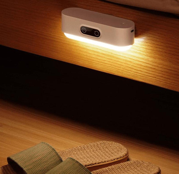 Belro LED motion detector nightlight showing a compact white device with sensor and activation button for automatic lighting.