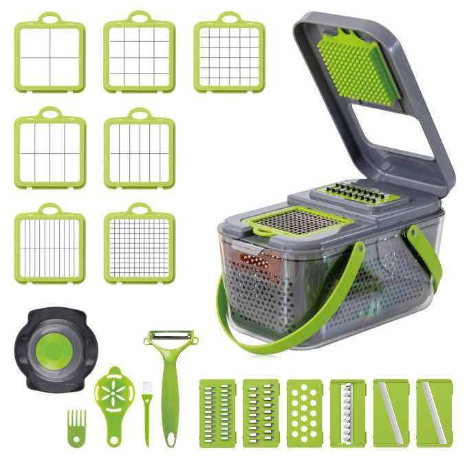 Belro 18-in-1 vegetable slicer with multiple blades and compartments for easy vegetable preparation in the kitchen.