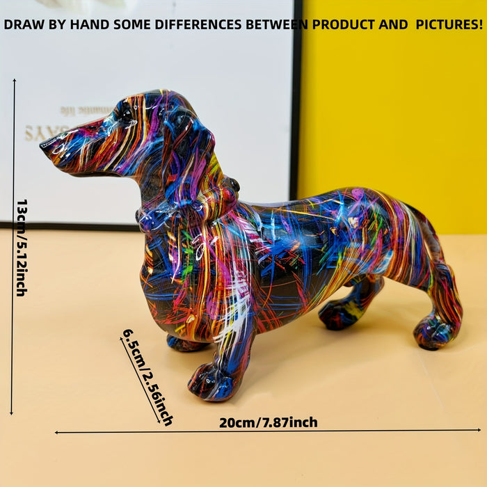 Colorful Dachshund statue by Belro, decorative sculpture for home and garden decor, detailed and vibrant figurine.