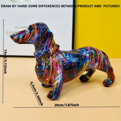Colorful Dachshund statue by Belro, decorative sculpture for home and garden decor, detailed and vibrant figurine.