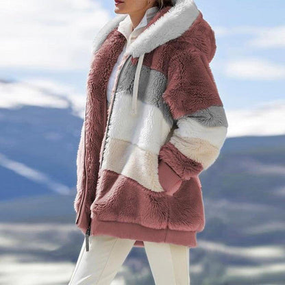 Multicolored Belro hooded coat with a vibrant pattern, long sleeves, and a front zipper, suitable for casual wear.