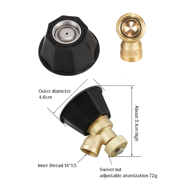 Belro high-pressure air swirl nozzle used for clothing care, showing the compact, metallic design of the industrial nozzle.