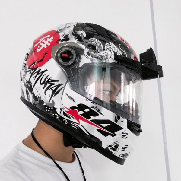 Belro motorcycle helmet windscreen wiper attached to a helmet, designed for clear visibility during riding.
