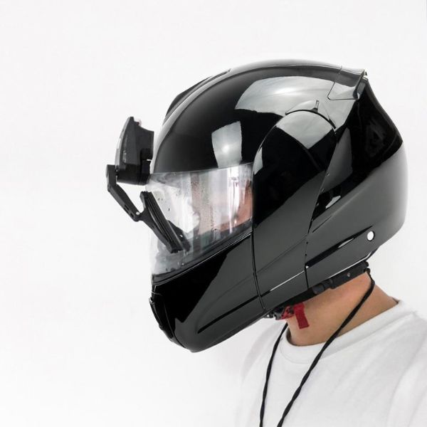 Belro motorcycle helmet windscreen wiper attached to a helmet, designed for clear visibility during riding.