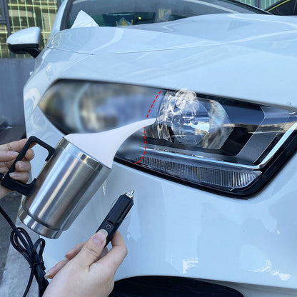 Belro headlight restoration kit for LED lights showing cleaning tools and restored headlight lens in an electronics lighting setting
