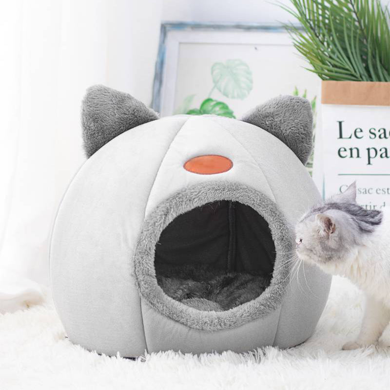 Belro Cat Cave pet bed with cozy, camouflage fabric interior, ideal for cats to rest and hide comfortably.