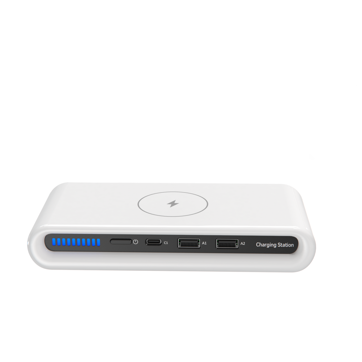 Mivoza Deutschland 4-in-1 wireless charging station for multiple devices, with sleek desk organizer design for fast charging.