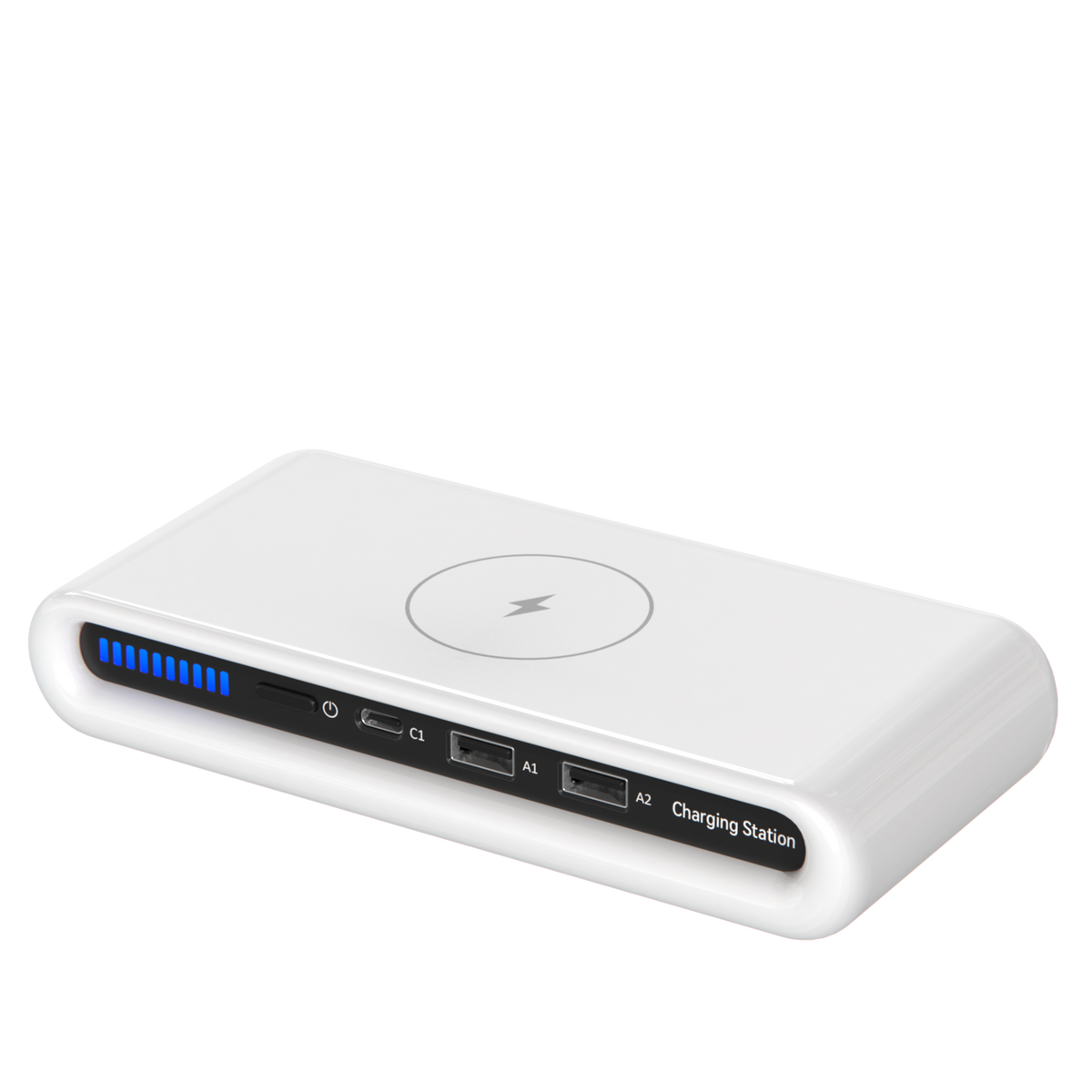 Mivoza Deutschland 4-in-1 wireless charging station with multiple device charging ports and a desk organizer for fast, convenient charging.