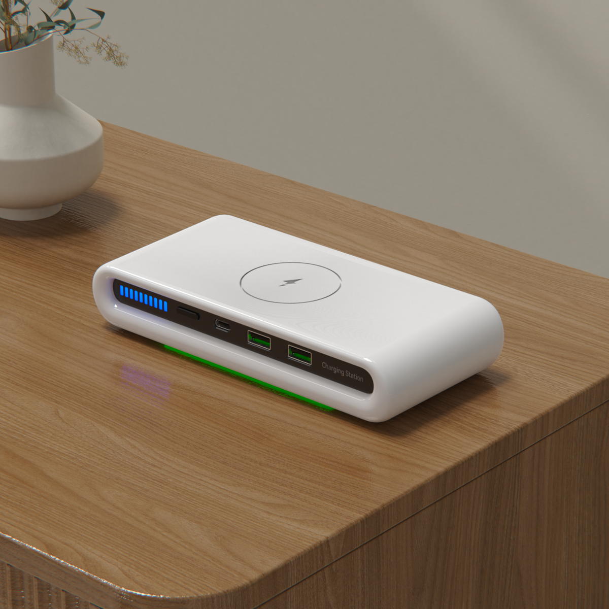 Mivoza Deutschland 4-in-1 wireless charging station with multiple device slots and desk organizer for fast, convenient charging.