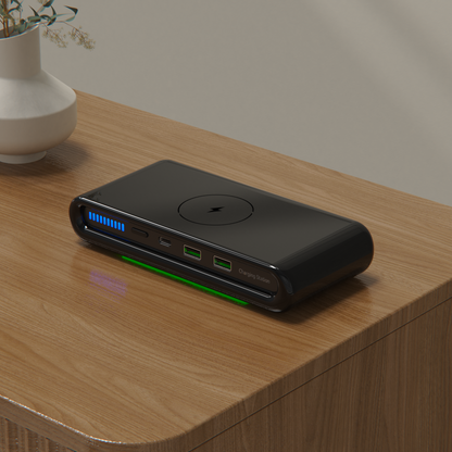 Mivoza Deutschland 4-in-1 wireless charging station with multiple device charging ports and desk organizer for fast, clutter-free charging.