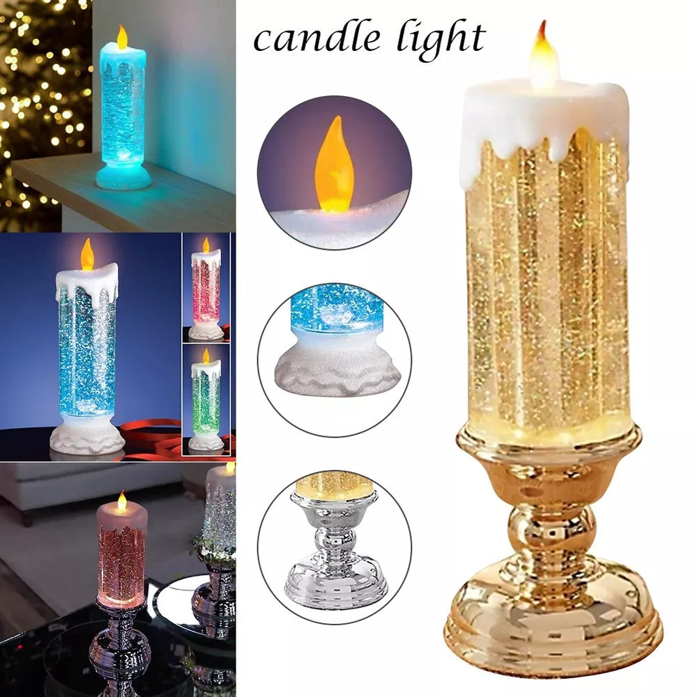 Belro LED Christmas candle with swirling glitter, rechargeable, waterproof, flameless, ideal for holiday home decor.