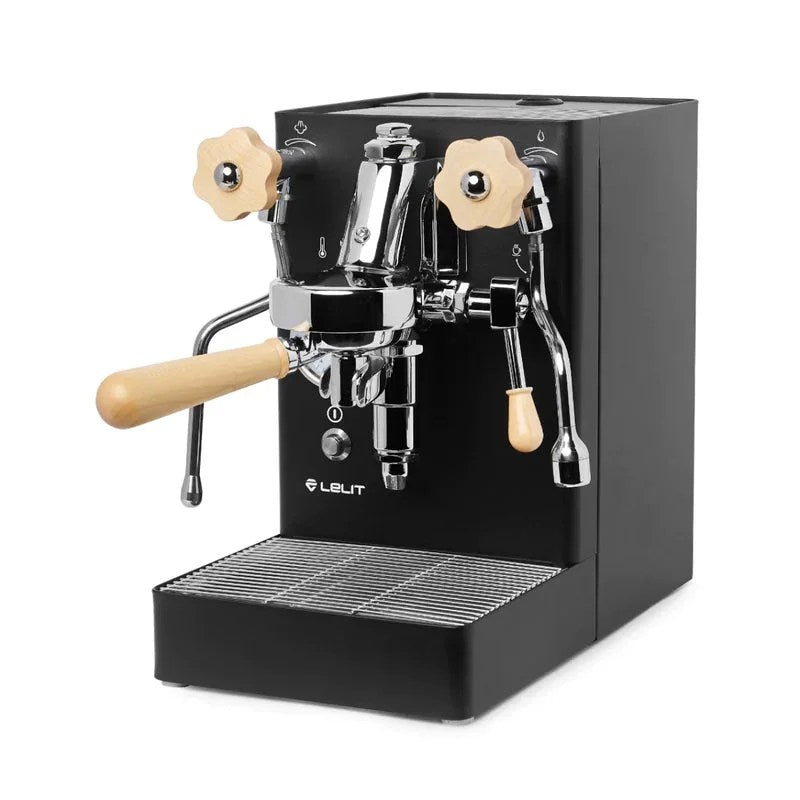 Lelit Mara X espresso machine by Casavibeo, sleek stainless steel design with dual spouts and control panel for coffee brewing.